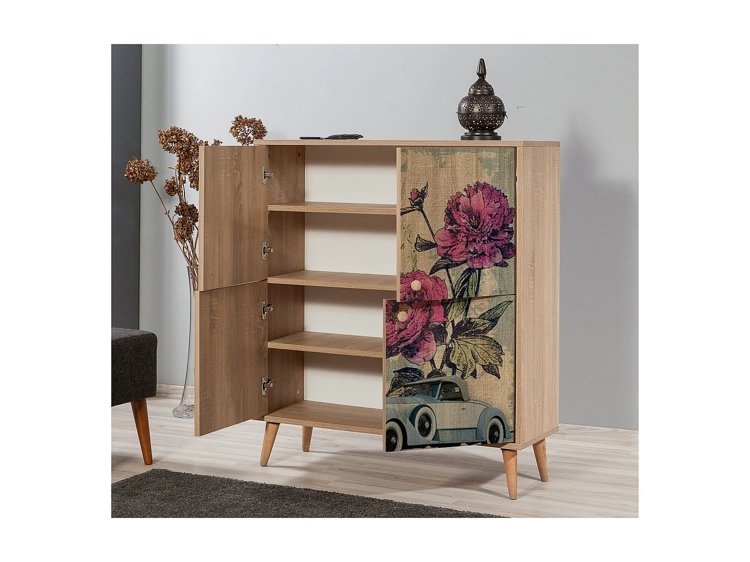 Meuble de rangement 4 portes bois naturel Kiza 733