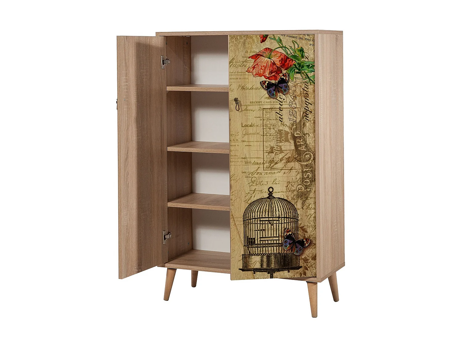 Commode haute 2 portes en bois clair Kiza 734