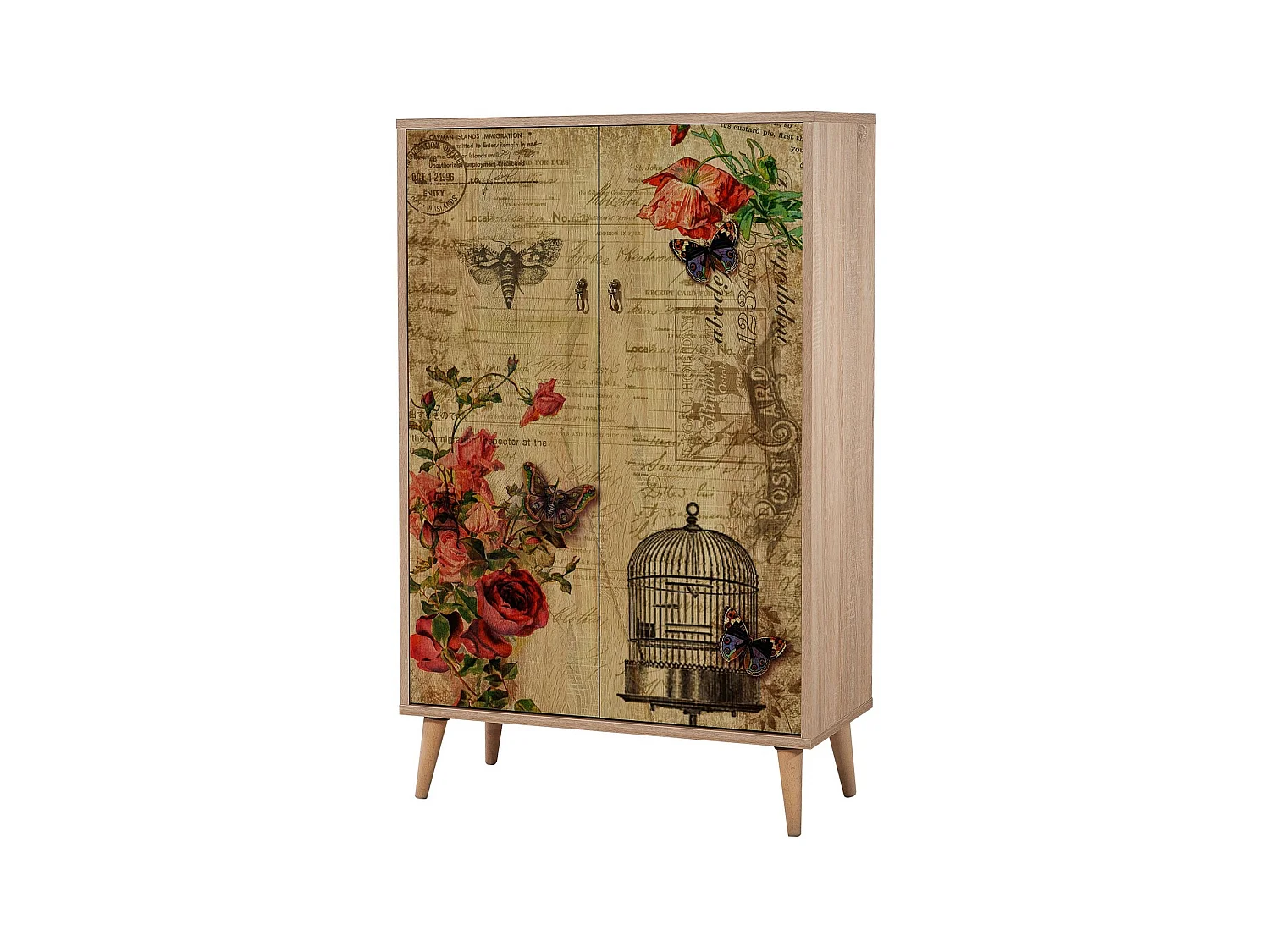 Commode haute 2 portes en bois clair Kiza 734