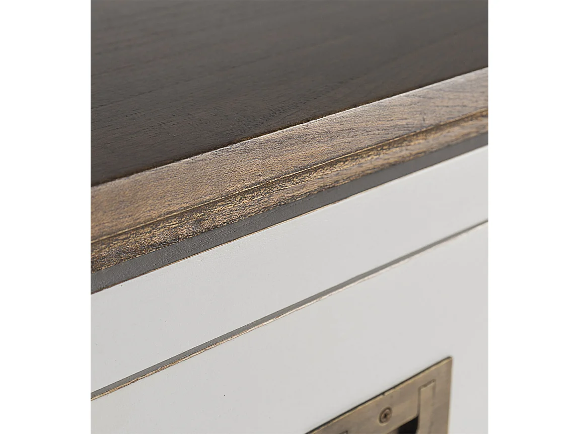 Commode haute provençale bois massif de mindi blanc et marron Kirest 90cm