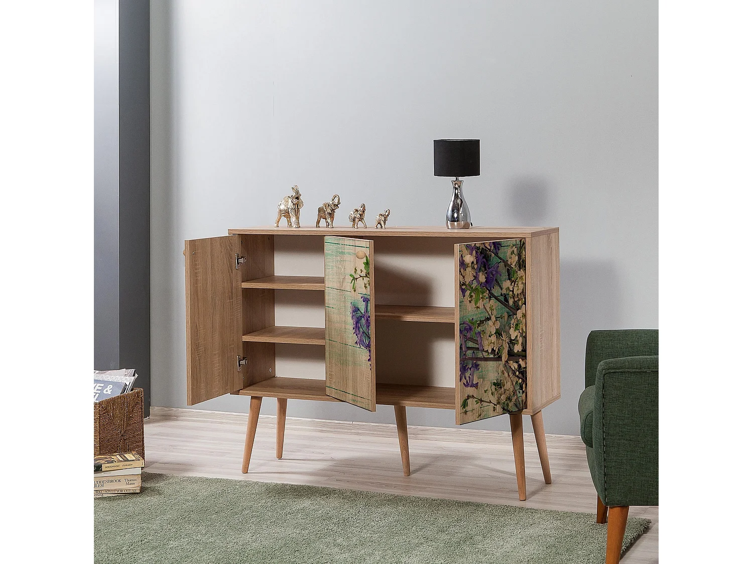 Commode 3 portes en bois clair Kiza 727