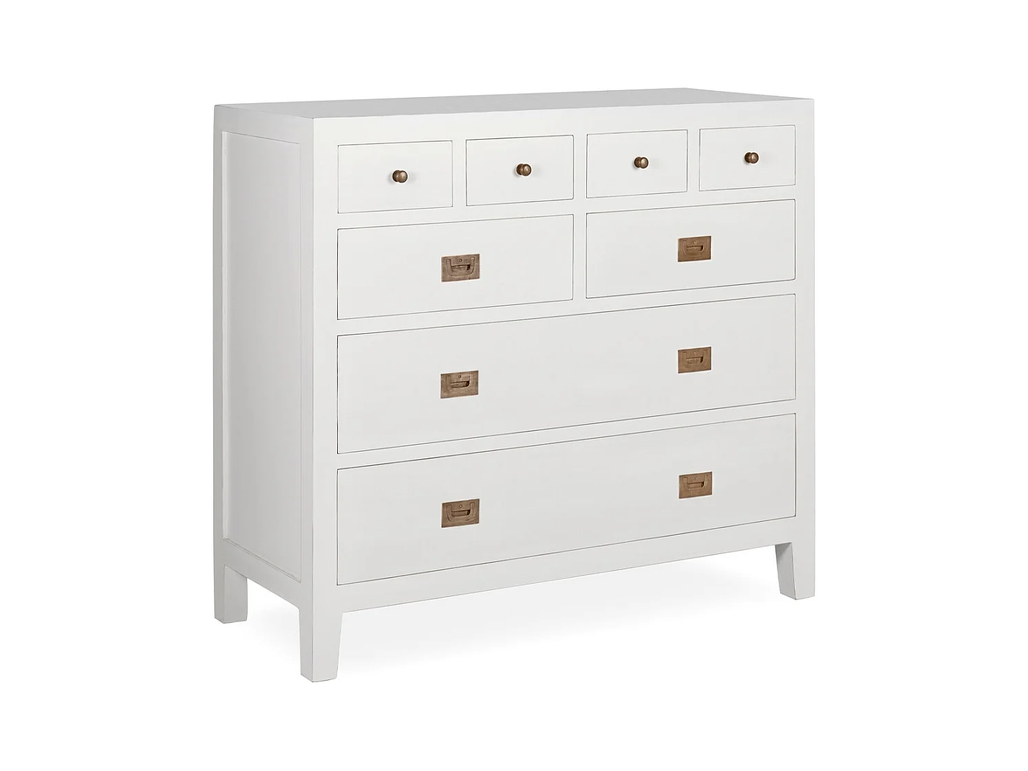 Commode 8 tiroirs bois massif de mindi blanc Kourame 110cm