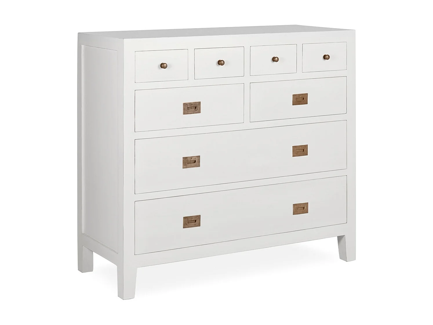 Commode 8 tiroirs bois massif de mindi blanc Kourame 110cm