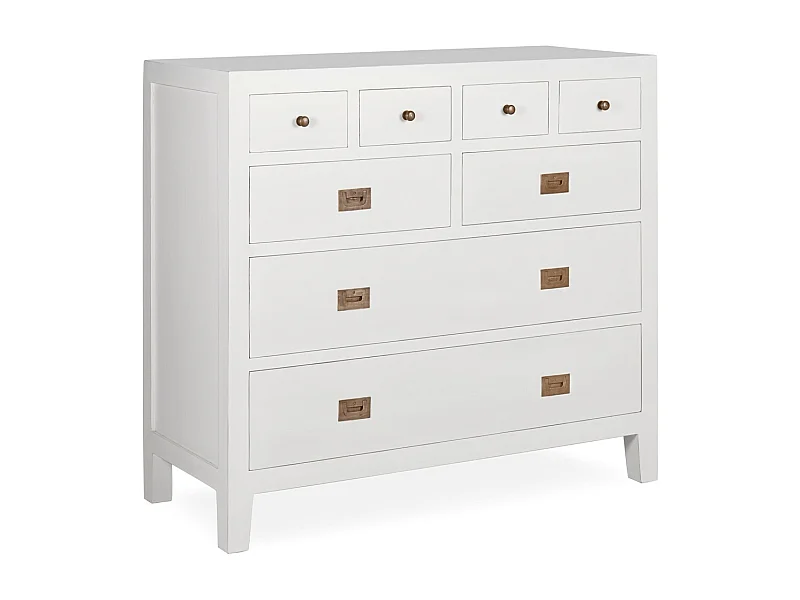 Commode 8 tiroirs bois massif de mindi blanc Kourame 110cm