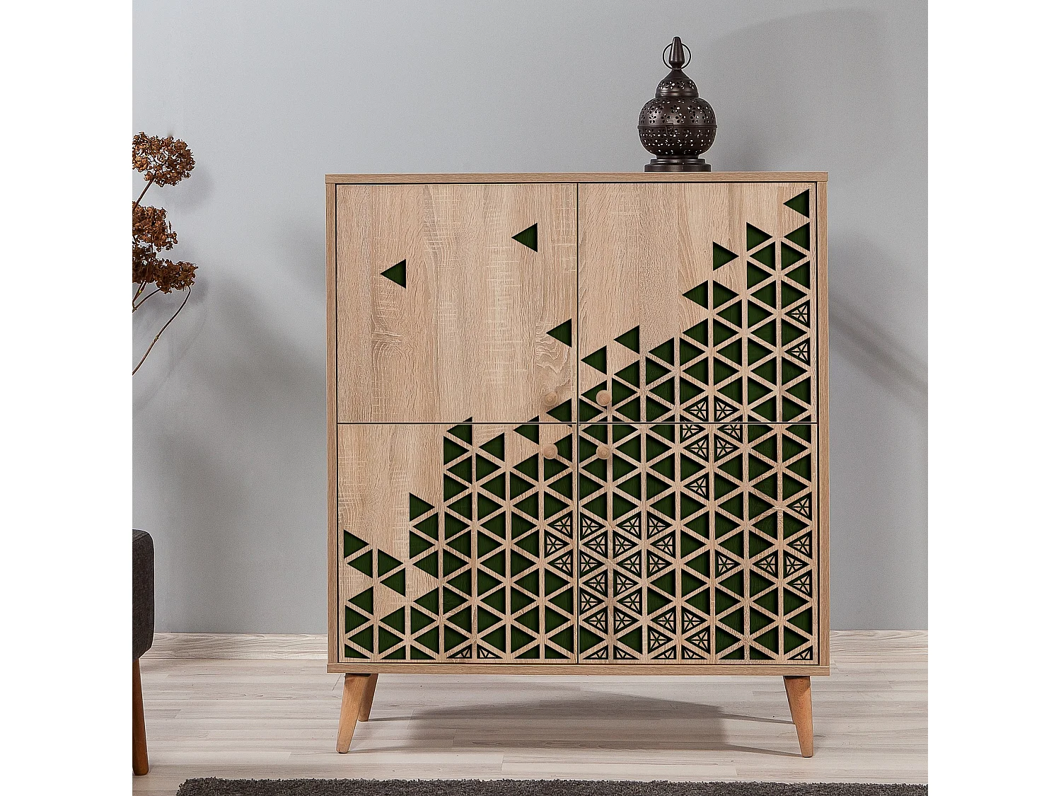 Meuble de rangement 4 portes bois naturel Kiza 121