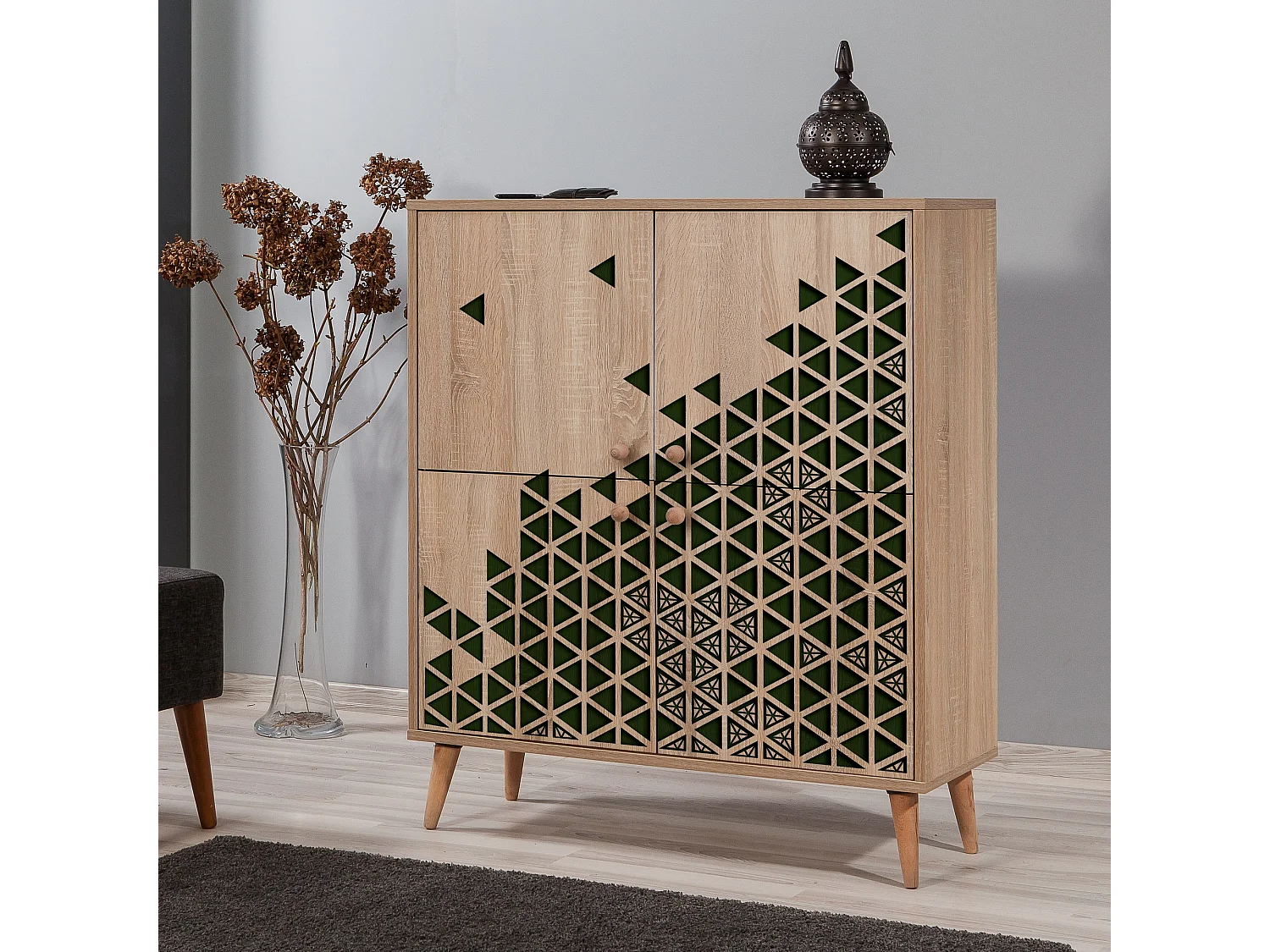 Meuble de rangement 4 portes bois naturel Kiza 121