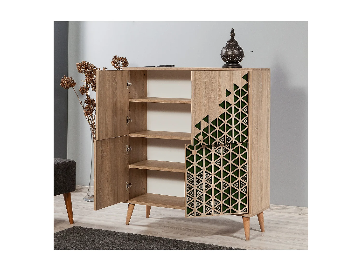 Meuble de rangement 4 portes bois naturel Kiza 121