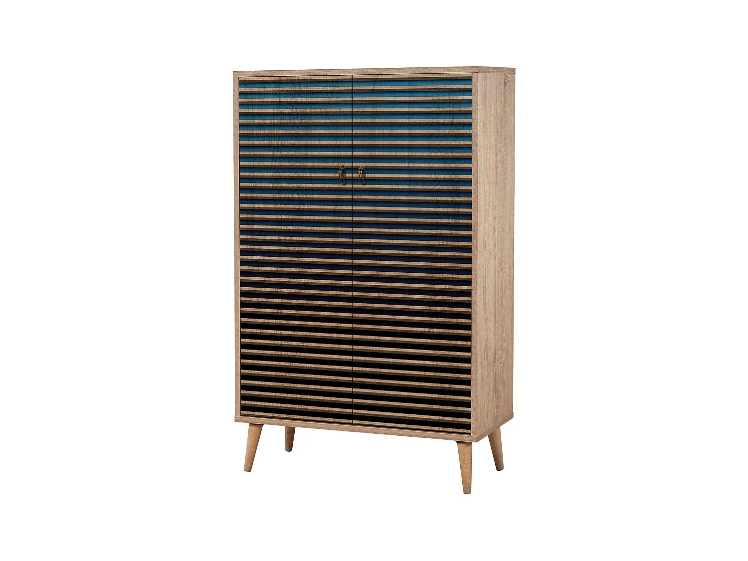 Commode haute 2 portes en bois clair et dégradé bleu Kiza 222