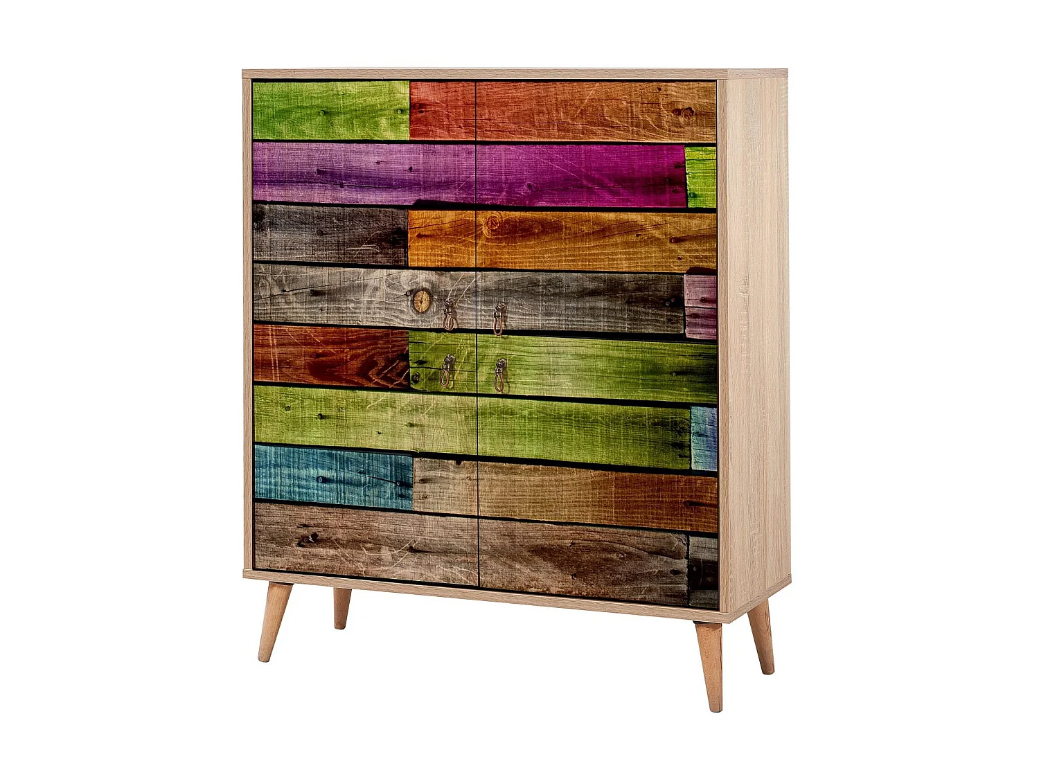 Meuble de rangement 4 portes en bois clair multicouleurs Kiza 726