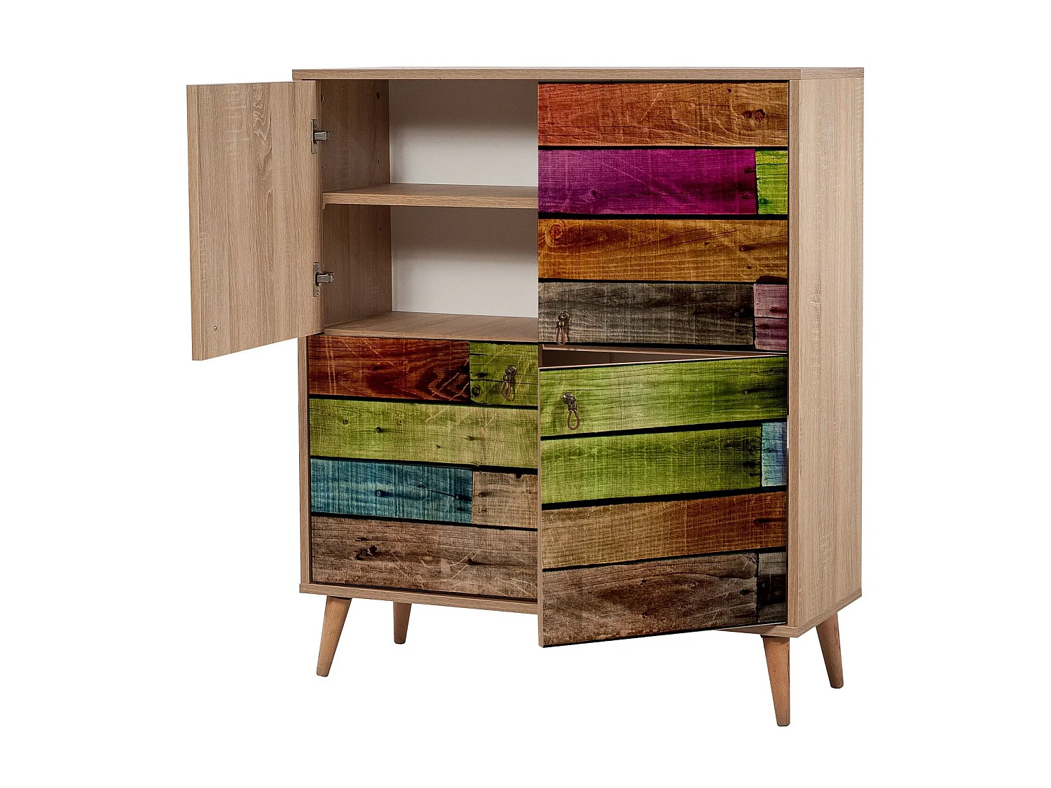 Meuble de rangement 4 portes en bois clair multicouleurs Kiza 726