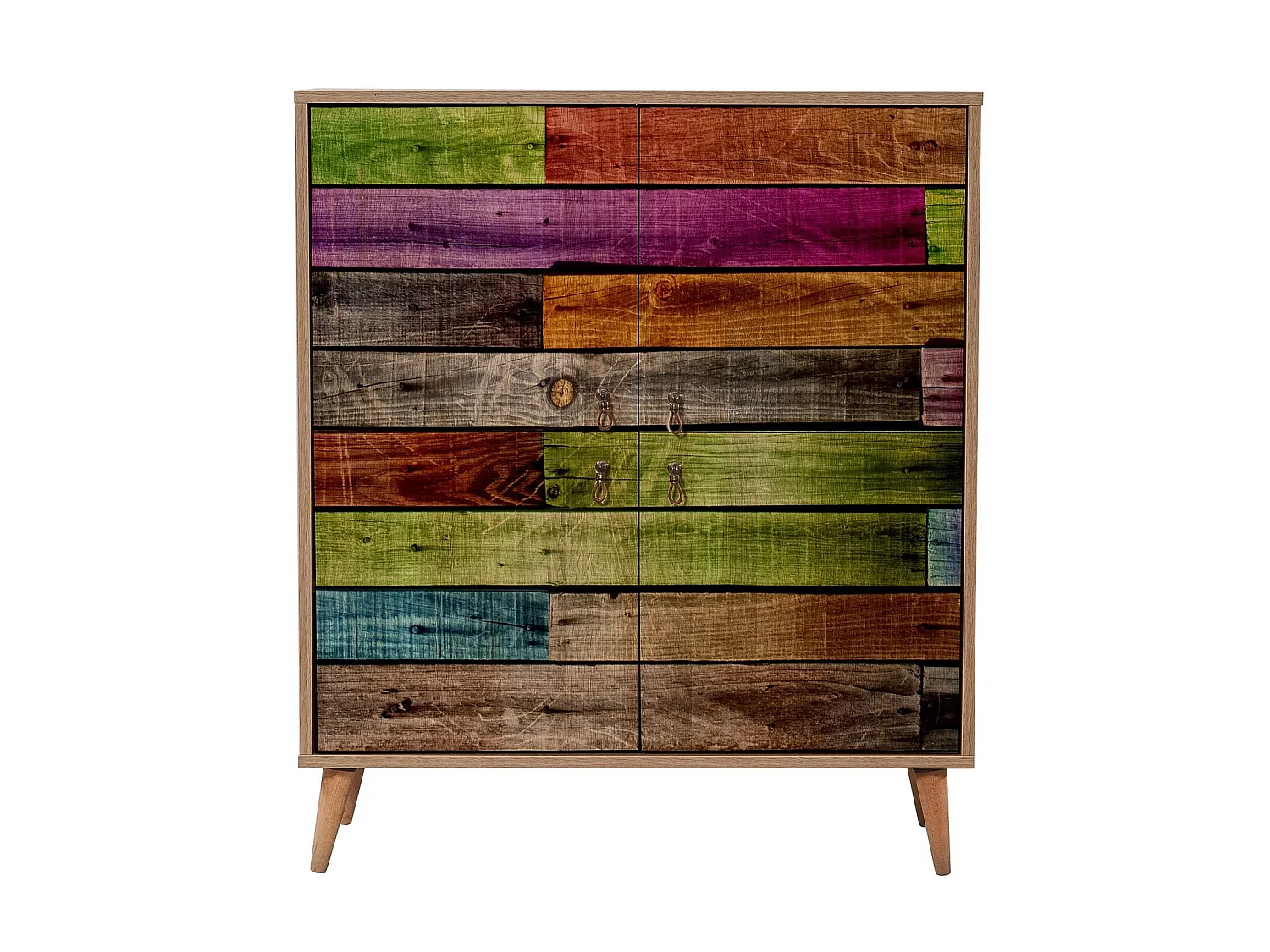 Meuble de rangement 4 portes en bois clair multicouleurs Kiza 726