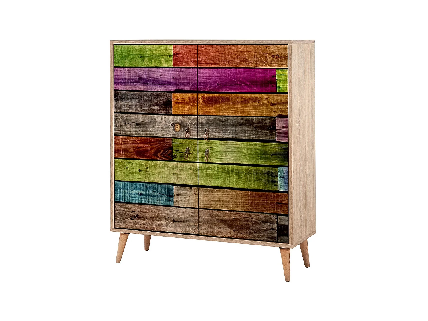 Meuble de rangement 4 portes en bois clair multicouleurs Kiza 726