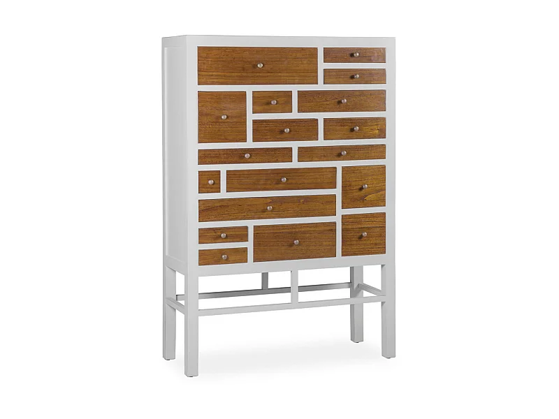 Mindy massief houten ladekast wit en naturel 18 laden Ranka 100 cm