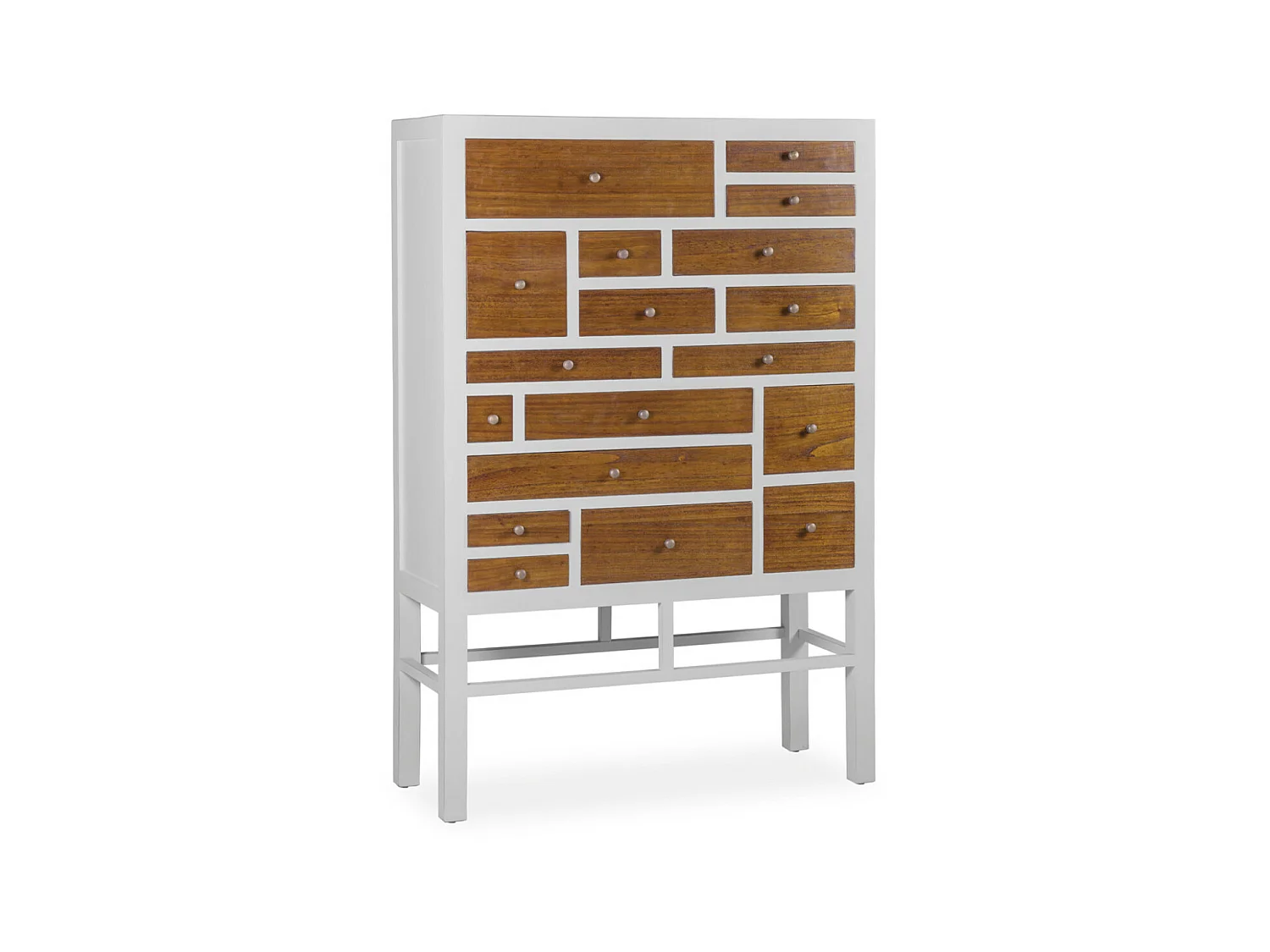 Commode en bois massif de Mindy blanc et naturel 18 tiroirs Ranka 100cm