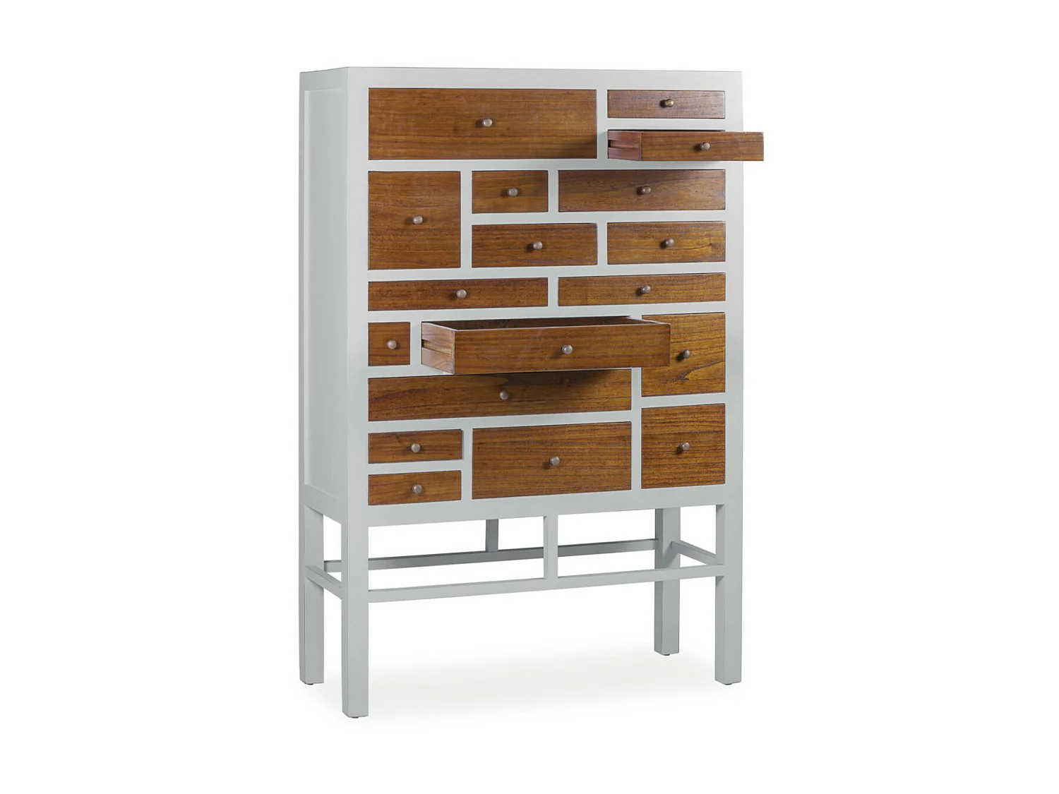 Commode en bois massif de Mindy blanc et naturel 18 tiroirs Ranka 100cm