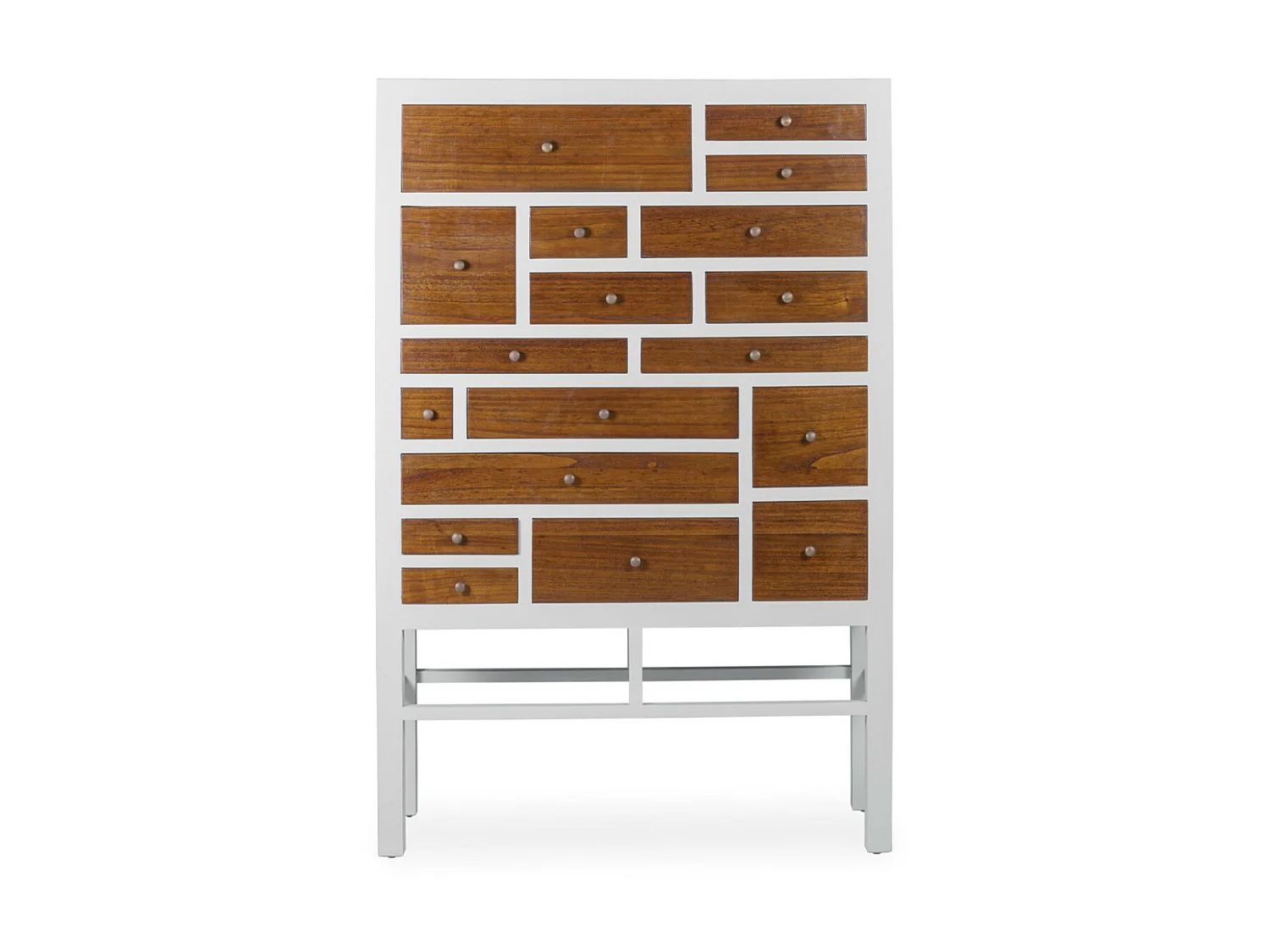 Commode en bois massif de Mindy blanc et naturel 18 tiroirs Ranka 100cm