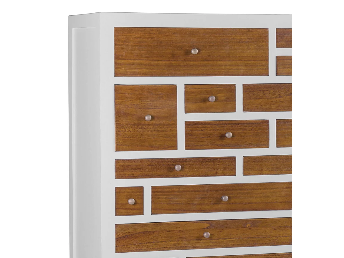 Commode en bois massif de Mindy blanc et naturel 18 tiroirs Ranka 100cm