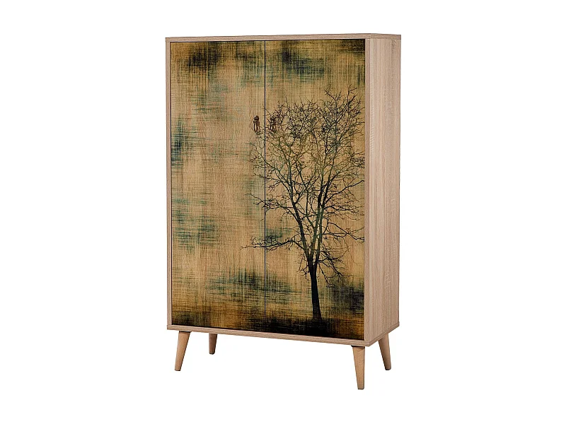 Commode haute 2 portes en bois clair Kiza 729