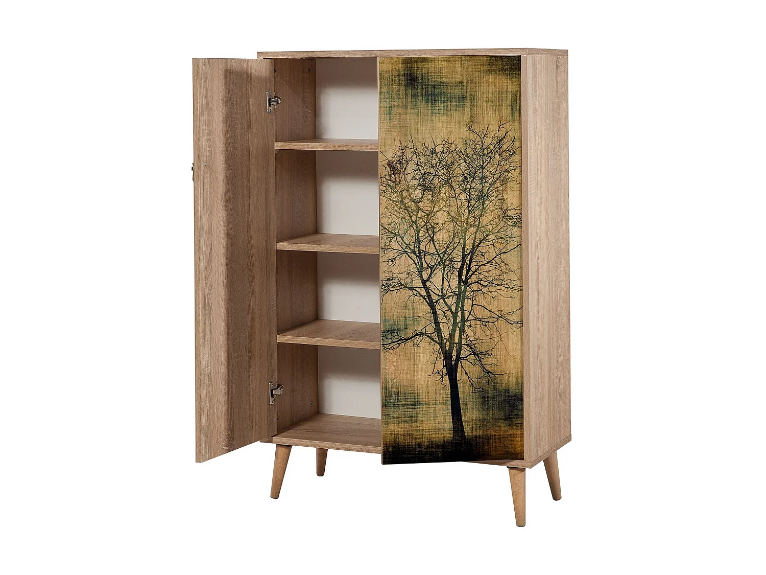 Hoge ladekast met 2 deuren in licht hout Kiza 729