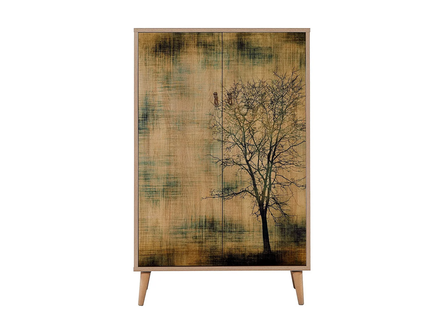 Hoge ladekast met 2 deuren in licht hout Kiza 729