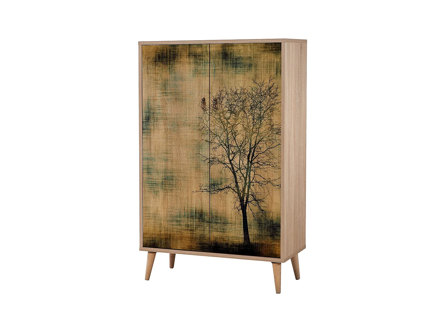 Commode haute 2 portes en bois clair Kiza 729