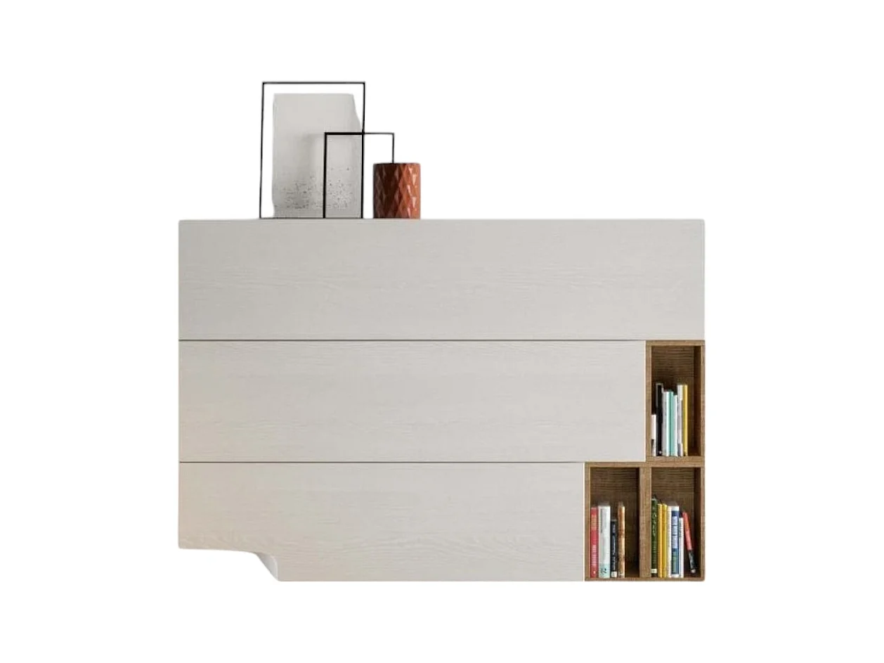 Meuble modulable fixe ou suspendu blanc et chênes clair Ela - 6 piéces