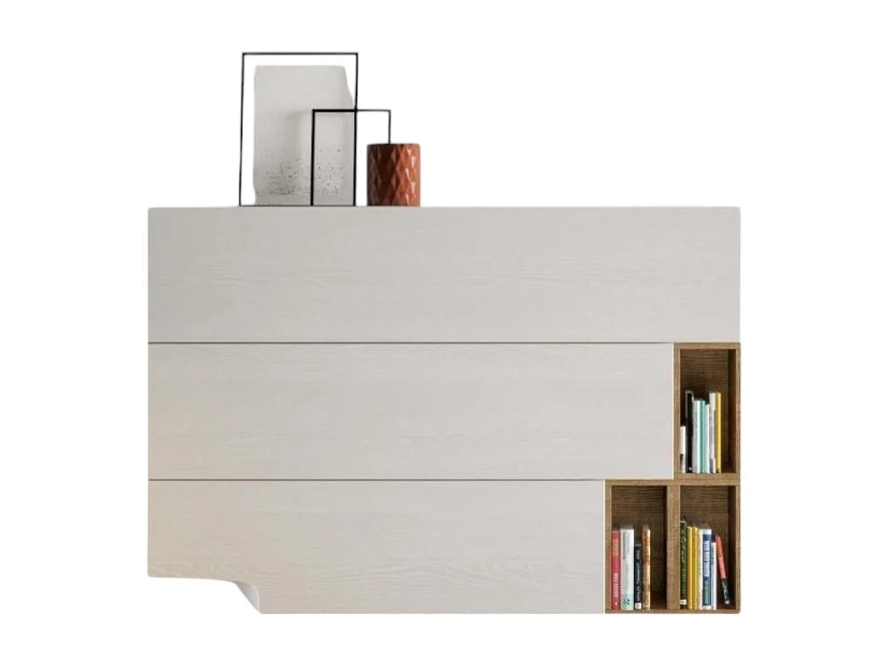 Vast of hangend modulair meubilair in wit en licht eiken Ela - 6 stuks