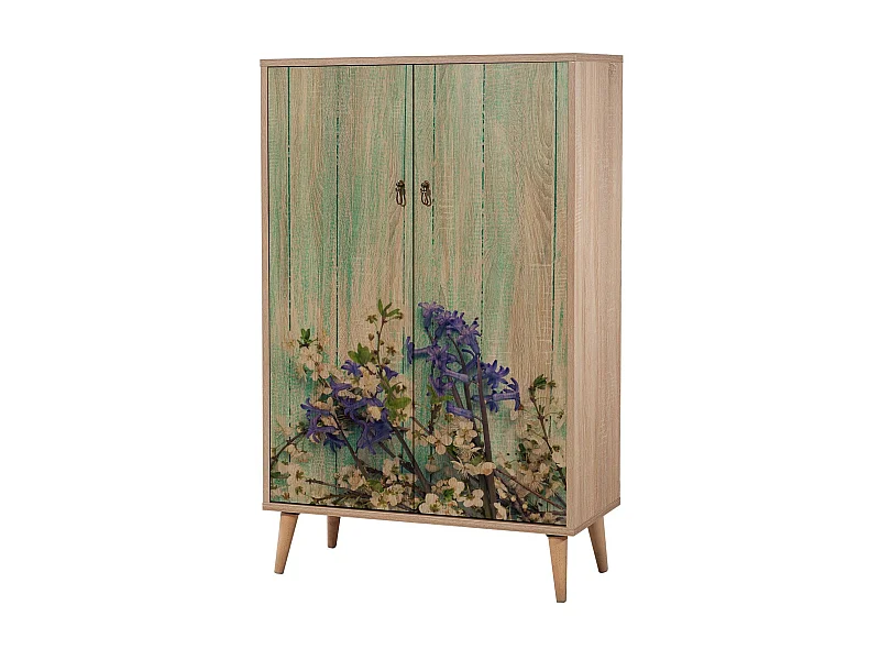 Commode haute 2 portes en bois clair Kiza 727
