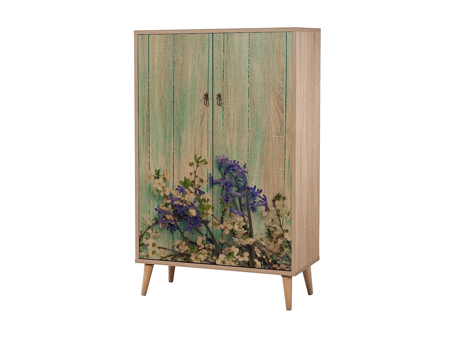 Commode haute 2 portes en bois clair Kiza 727