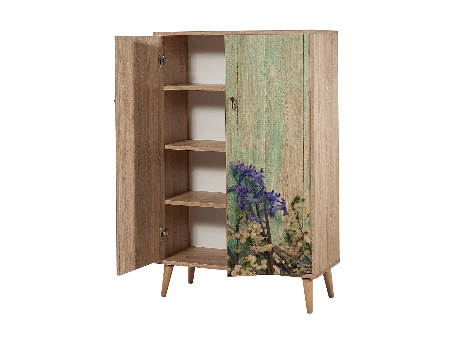 Commode haute 2 portes en bois clair Kiza 727