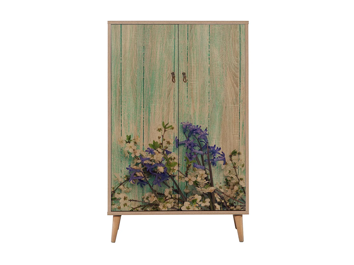 Commode haute 2 portes en bois clair Kiza 727