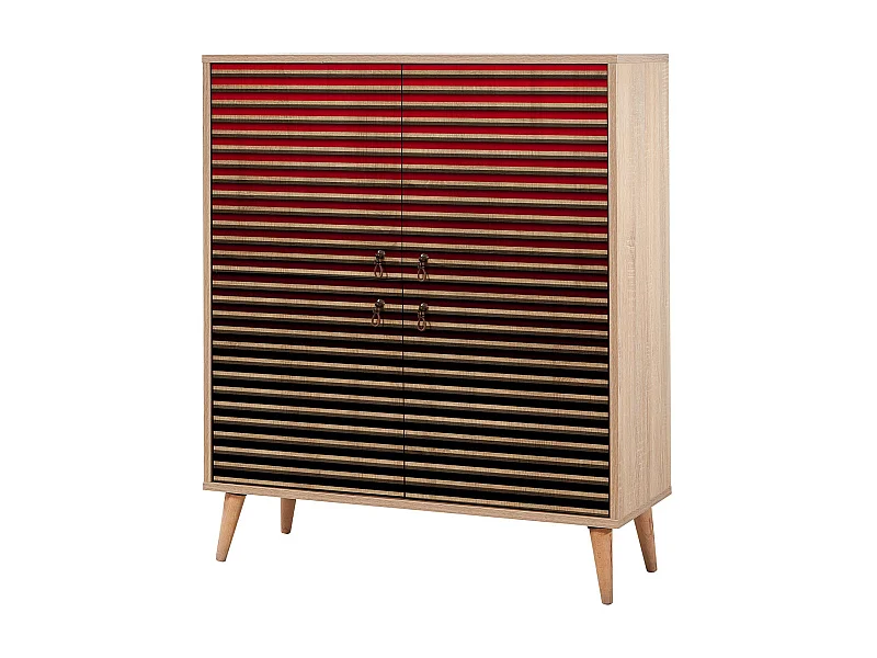 Meuble de rangement 4 portes bois clair et dégradé rouge Kiza 221