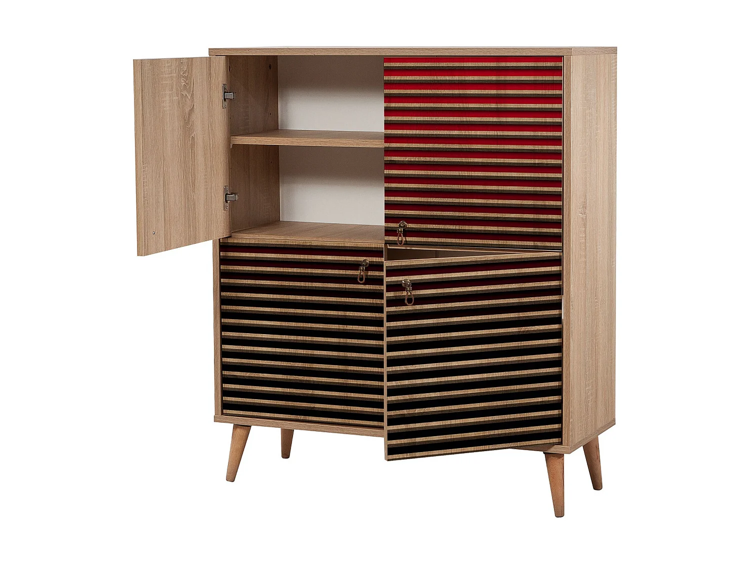 Meuble de rangement 4 portes bois clair et dégradé rouge Kiza 221