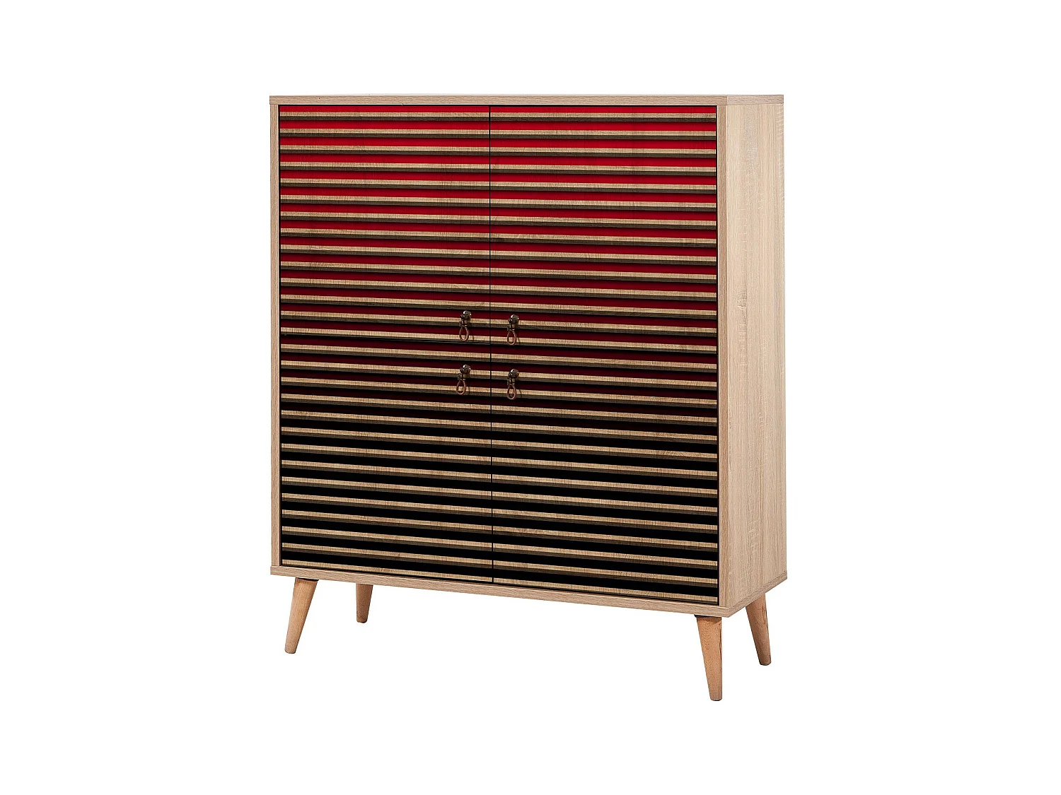 Meuble de rangement 4 portes bois clair et dégradé rouge Kiza 221