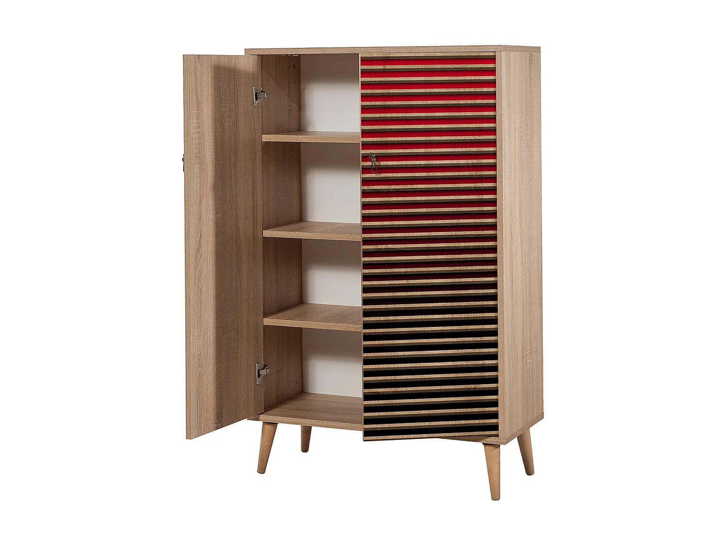 Commode haute 2 portes en bois clair et dégradé rouge Kiza 221