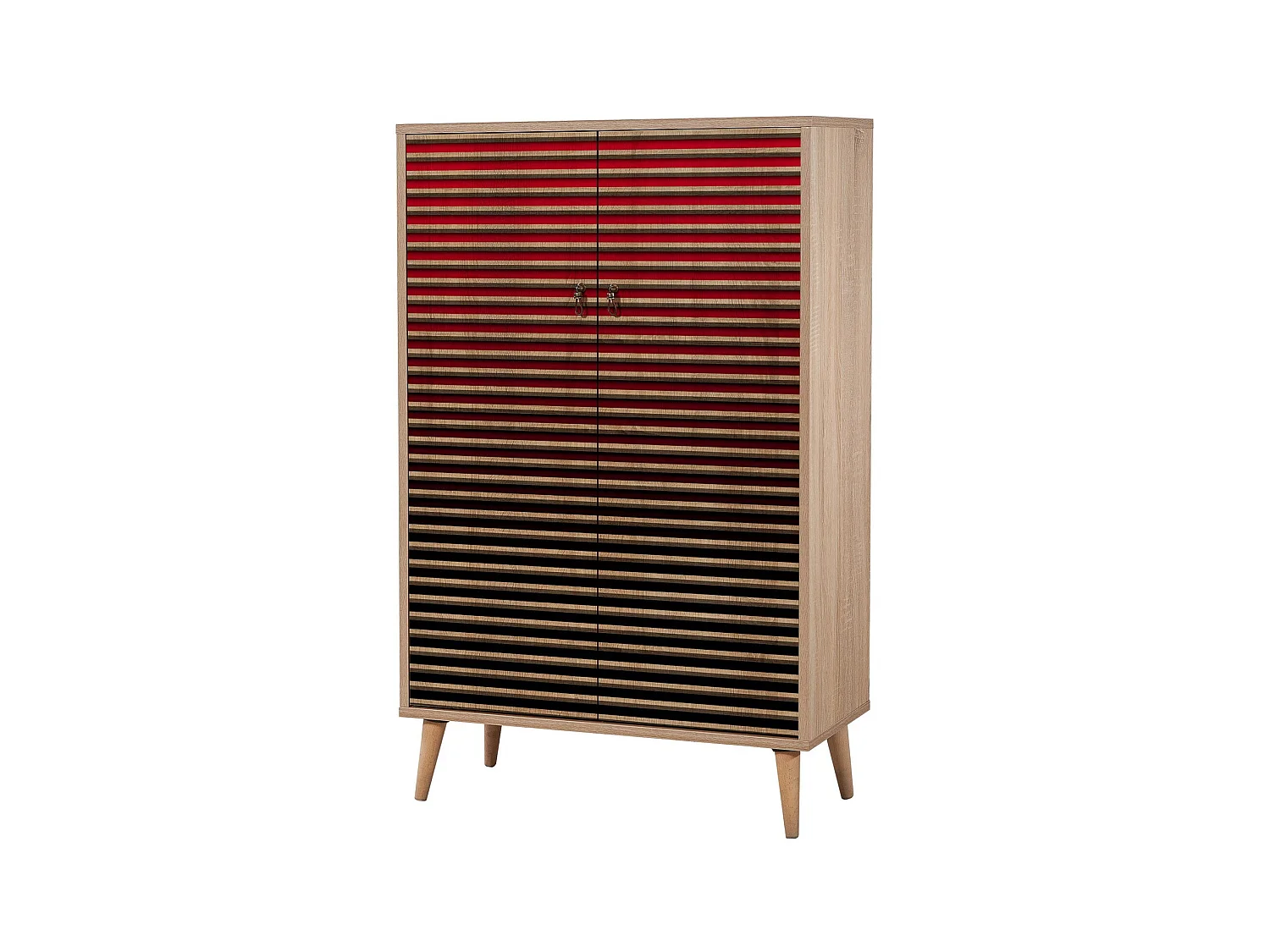 Commode haute 2 portes en bois clair et dégradé rouge Kiza 221