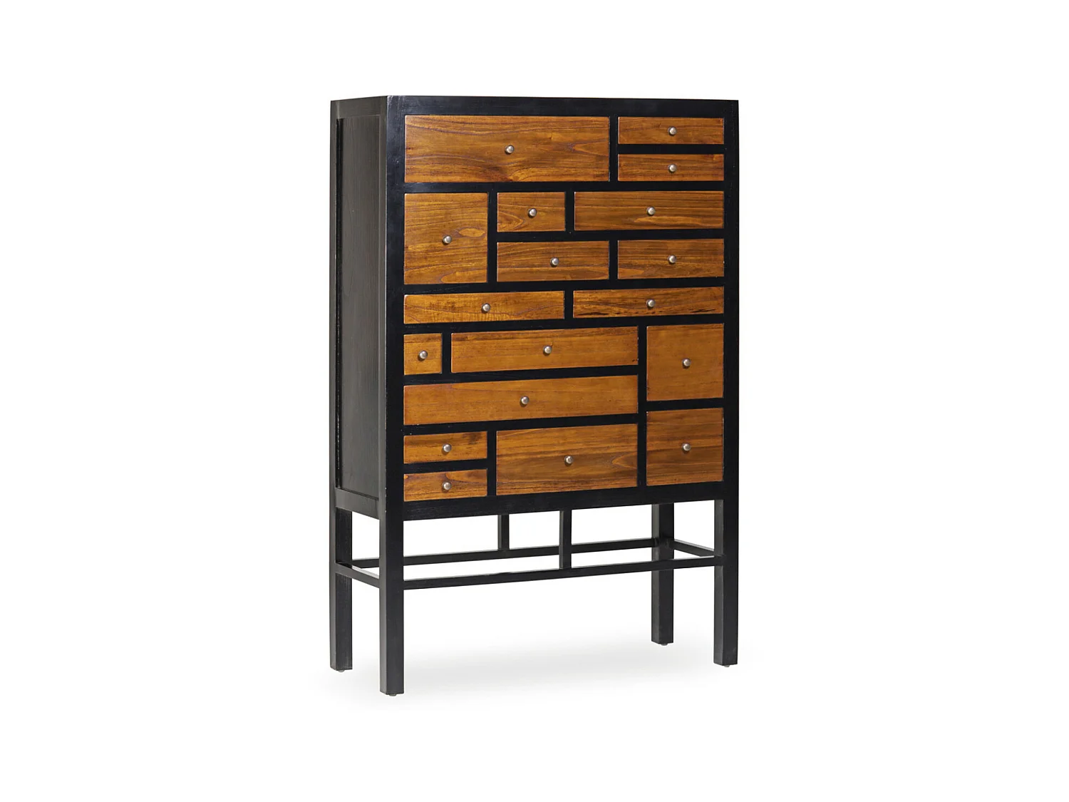 Commode en bois massif de Mindy noir et naturel 18 tiroirs Ranka 100cm
