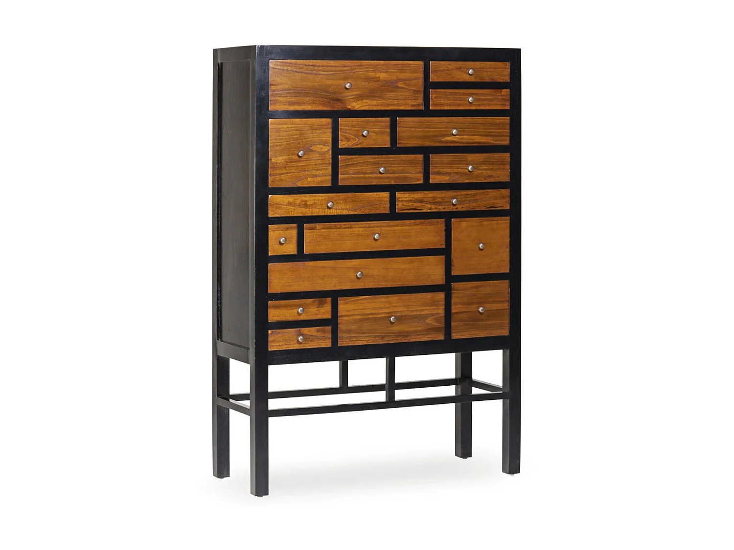 Commode en bois massif de Mindy noir et naturel 18 tiroirs Ranka 100cm