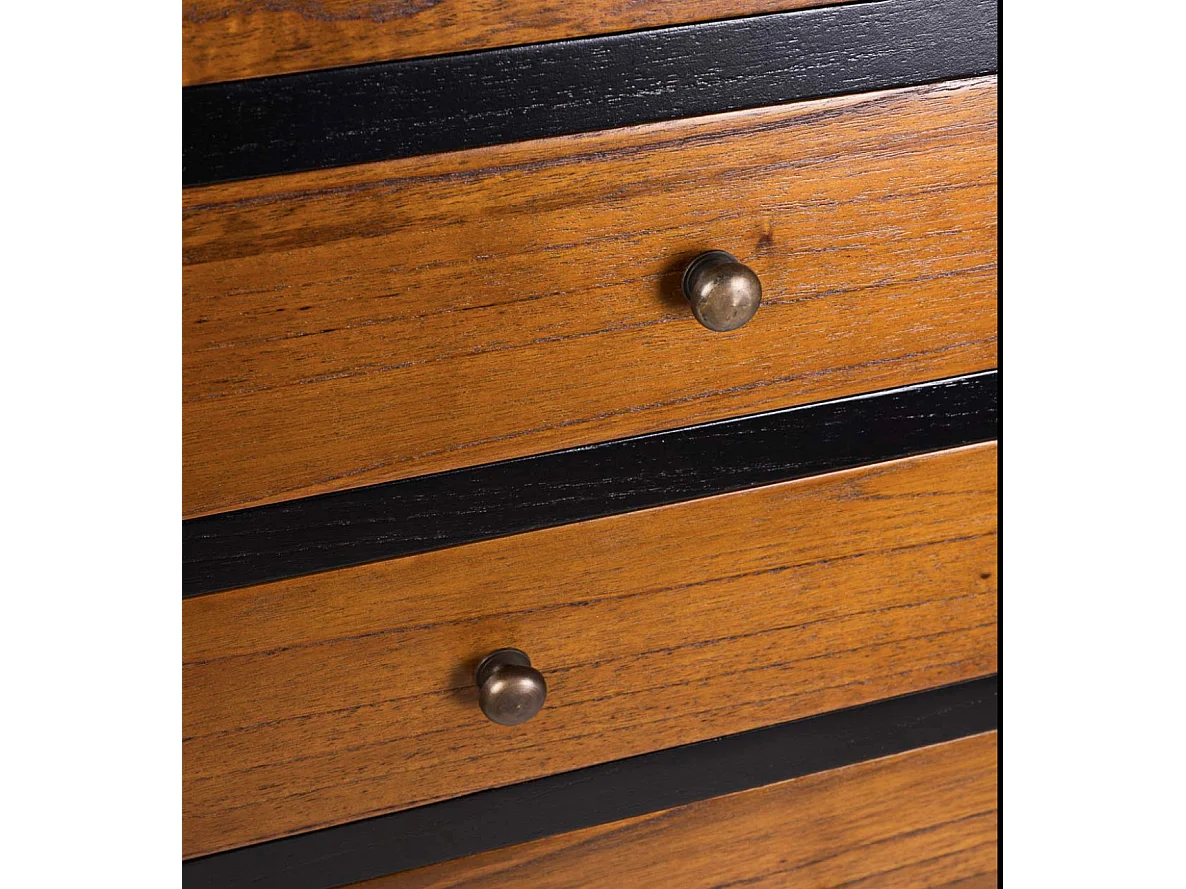 Commode en bois massif de Mindy noir et naturel 18 tiroirs Ranka 100cm