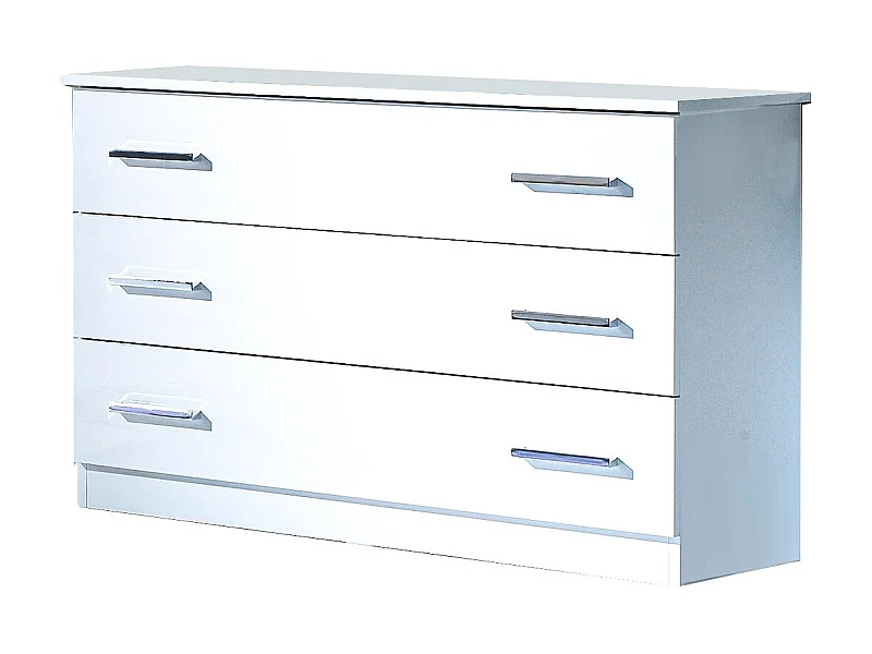 Commode moderne 3 grands tiroirs bois blanc laqué Mona 118cm