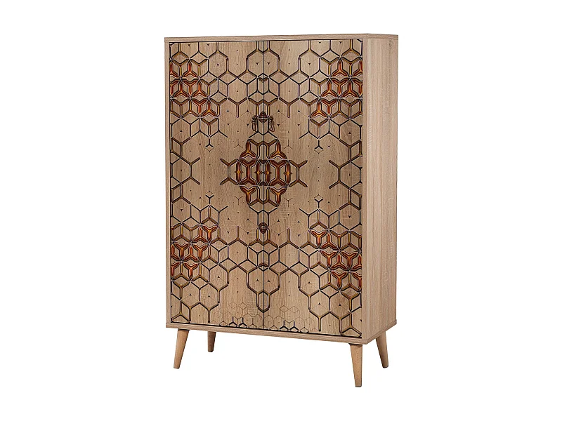 Commode haute 2 portes en bois clair Kiza 720