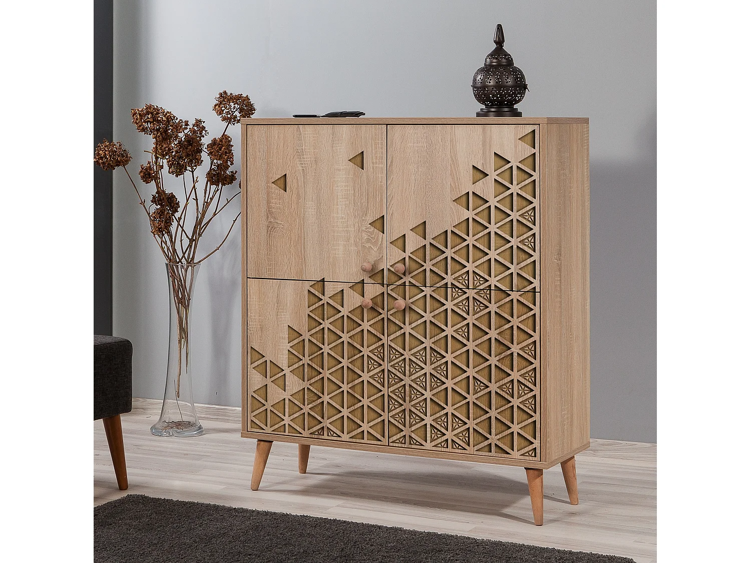 Meuble de rangement 4 portes bois clair Kiza 120