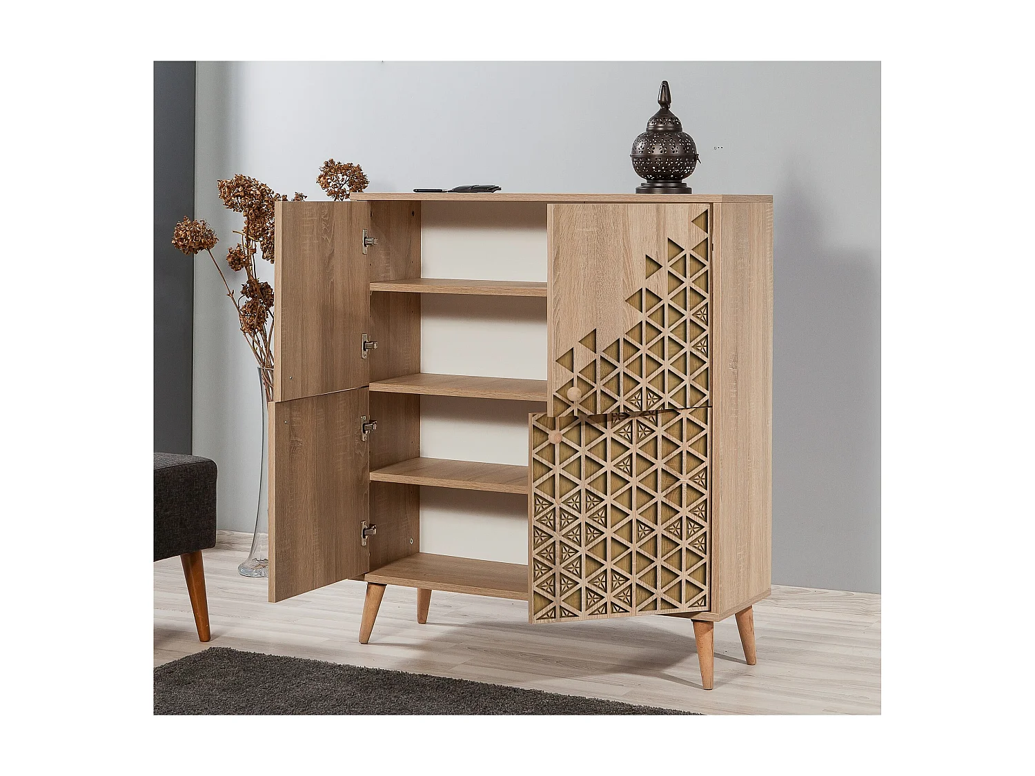 Meuble de rangement 4 portes bois clair Kiza 120