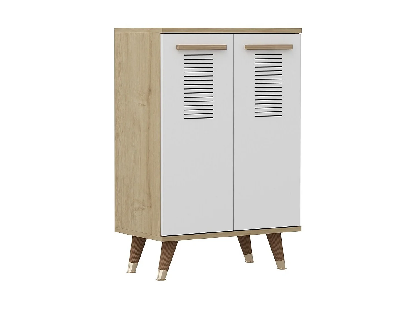 Petite commode Chêne Saphir et blanc 2 portes Parko 60cm