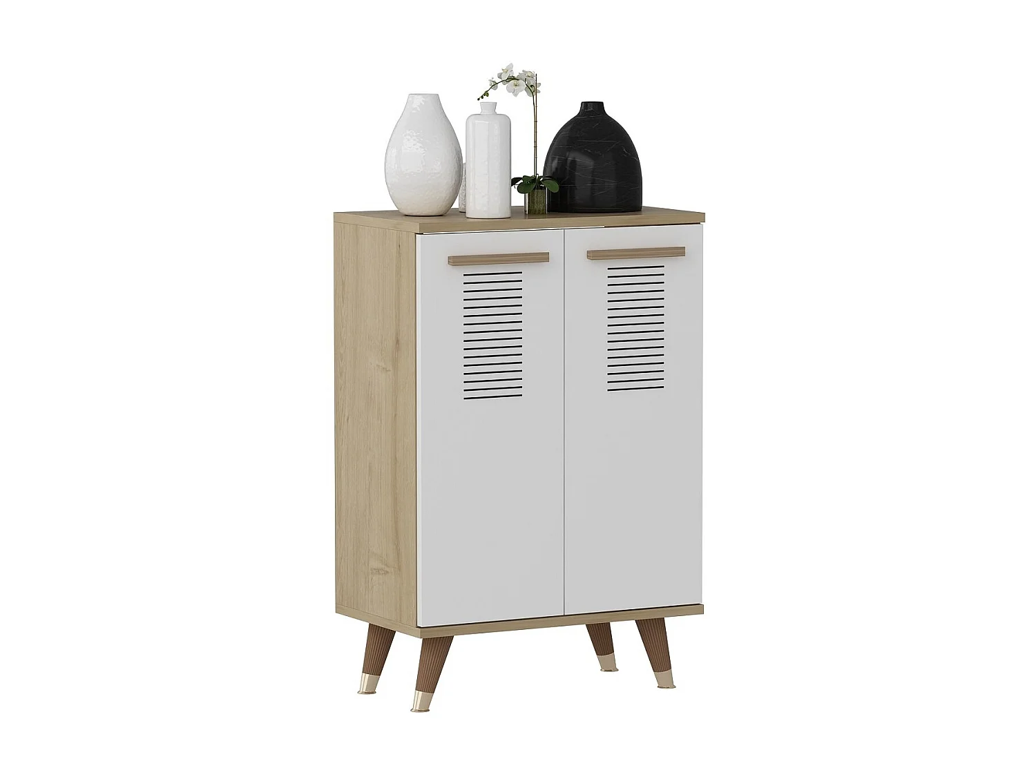 Petite commode Chêne Saphir et blanc 2 portes Parko 60cm