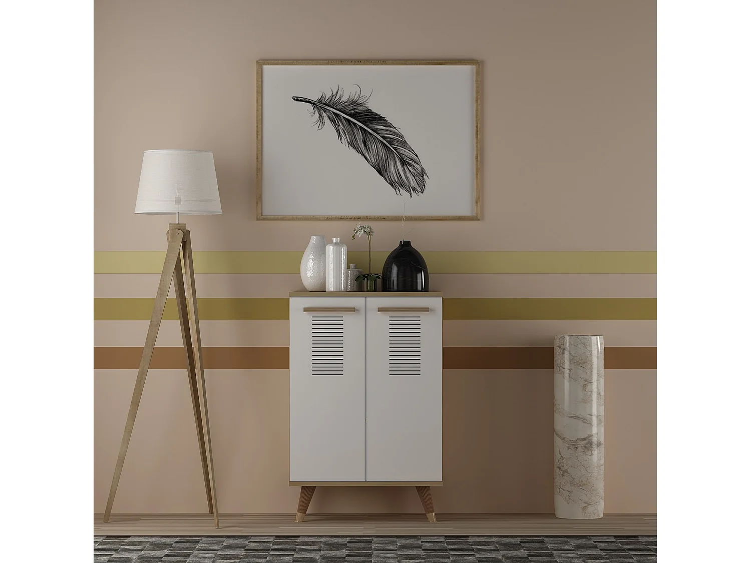 Petite commode Chêne Saphir et blanc 2 portes Parko 60cm