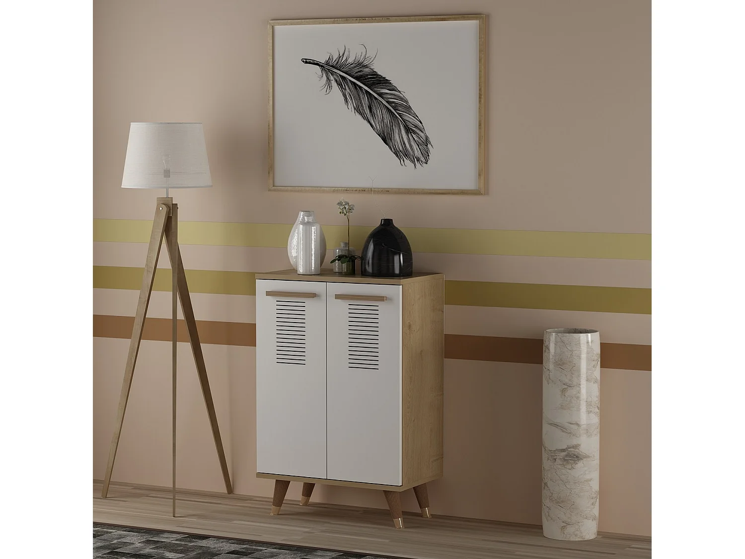 Petite commode Chêne Saphir et blanc 2 portes Parko 60cm