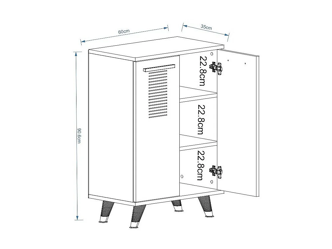 Petite commode Chêne Saphir et blanc 2 portes Parko 60cm