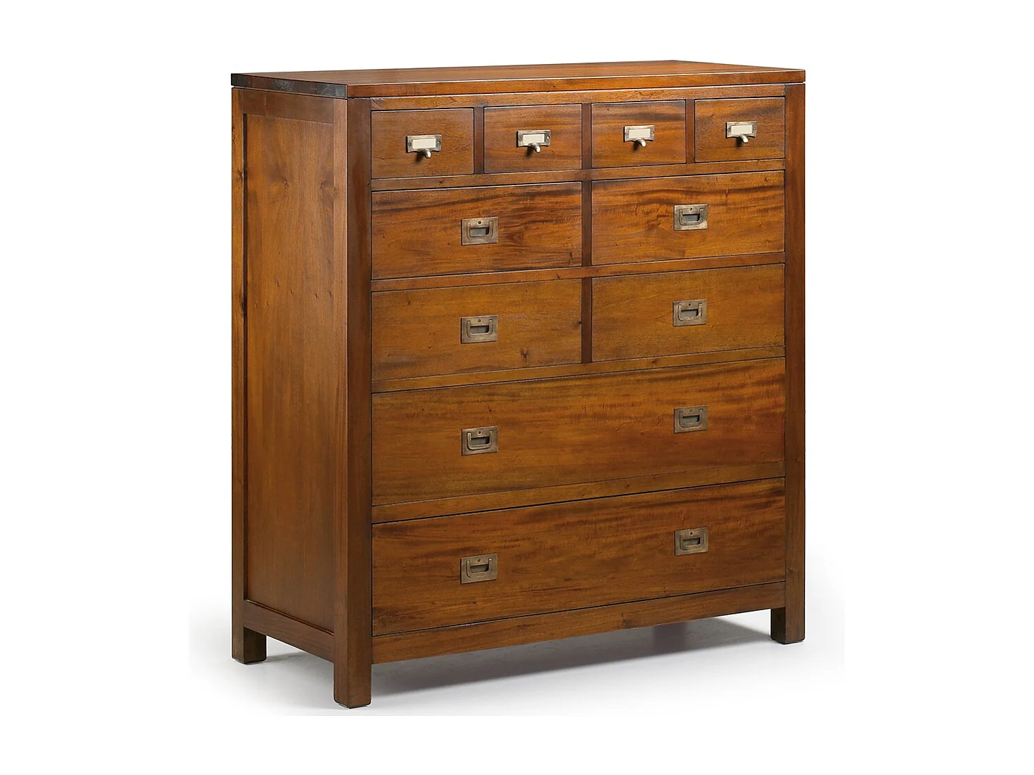 Commode haute coloniale 10 tiroirs en bois d'acajou massif Falkane 100cm