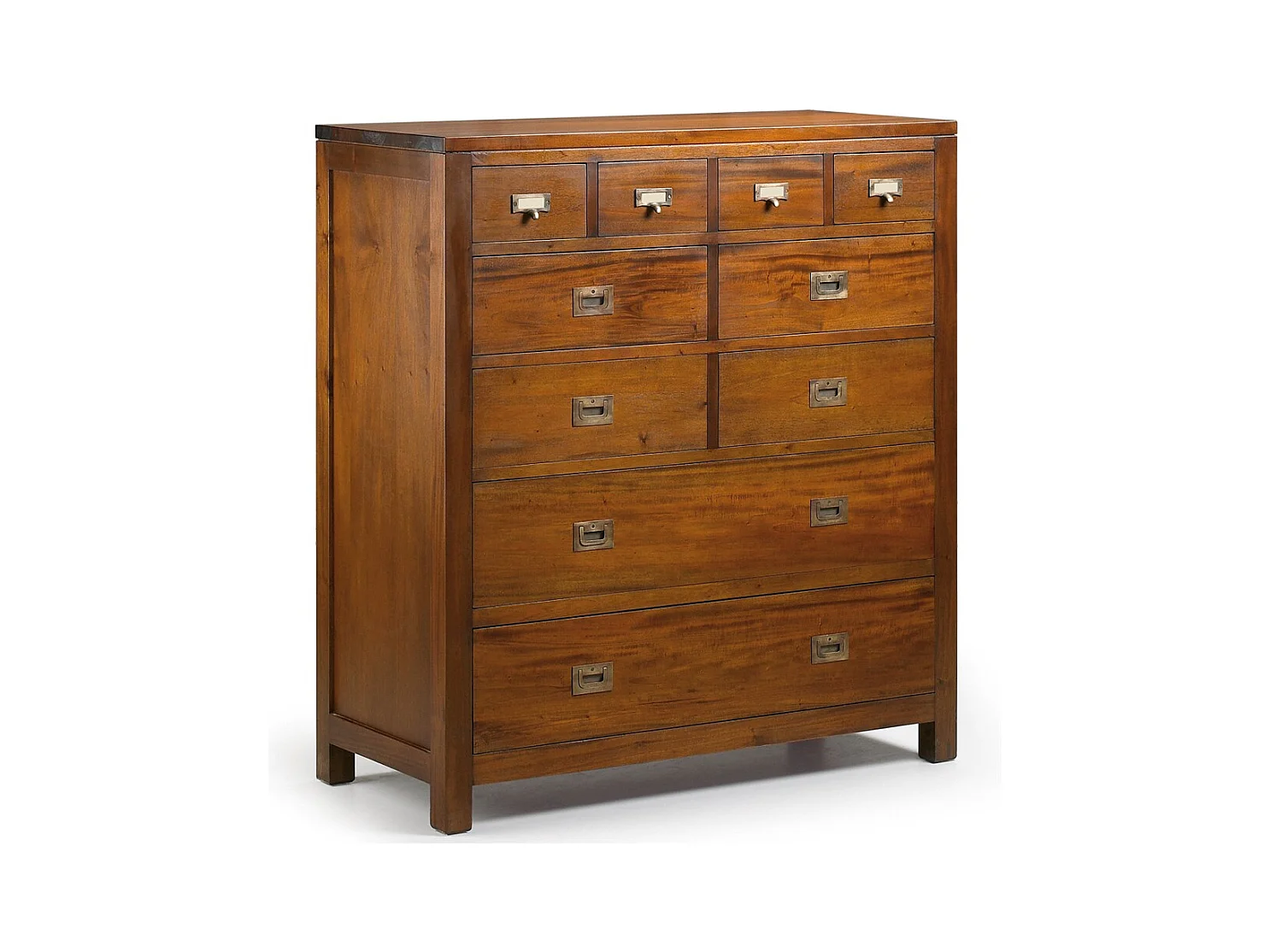 Commode haute coloniale 10 tiroirs en bois d'acajou massif Falkane 100cm